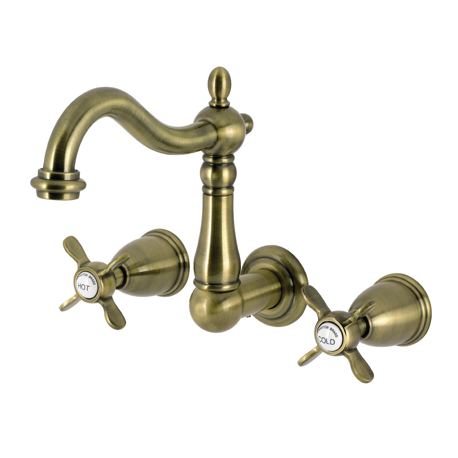 Kingston Heirloom KS1253BEX - Essex Double-Handle 3-Hole Wall Mount Bathroom Faucet, Antique Brass — image 1